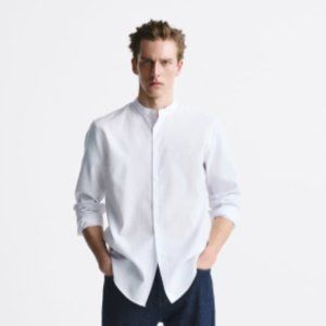 MANDARIN COLLAR STRETCH SHIRT